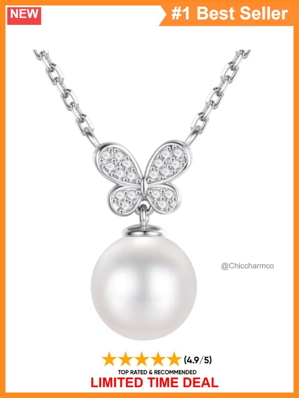 10-11mm Freshwater Pearl Necklace with Sterling Silver Butterfly Pendant